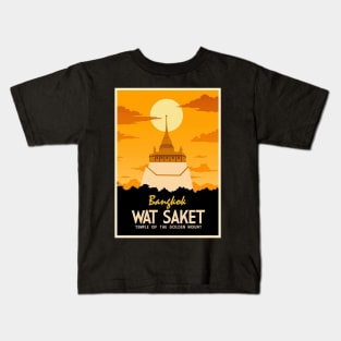 Bangkok Travel and Tourism Poster Print of Wat Saket Kids T-Shirt